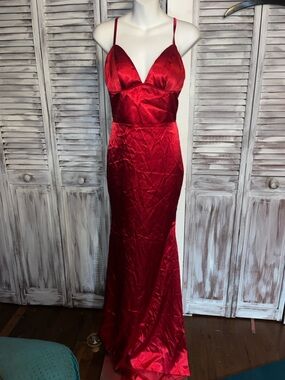Red Satin Spaghetti-Strap Maxi Dress (Brand new)